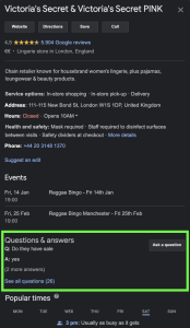 frequently asked questions q&a section in Google My Business