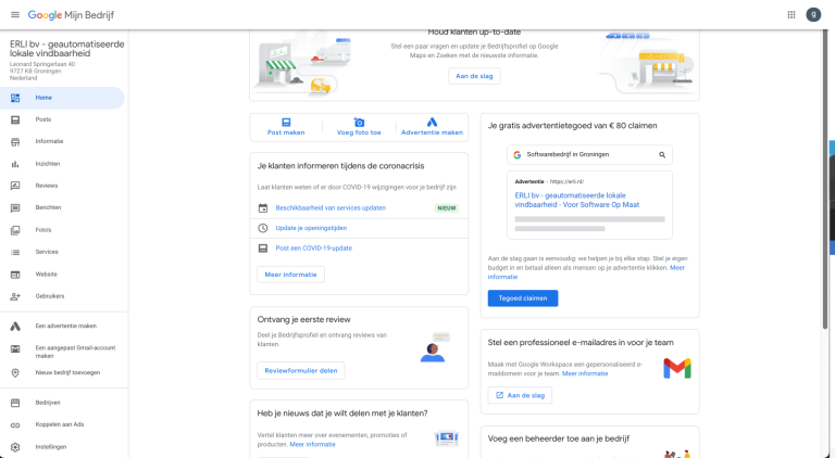 overzicht beheren van google business profile